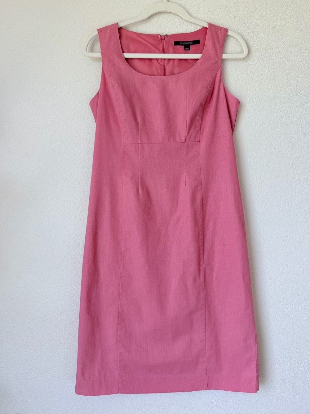 Chadwicks Pink Linen Blend Shift Dress Sleeveless Sheath Midi Size 4